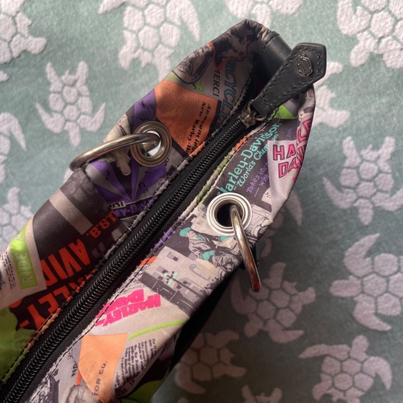 HARLEY DAVIDSON Multicolor Black Leather Top Handle Satchel Motorcycle Graphics - Picture 6 of 12